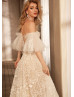 Strapless Lace Tulle Beaded Wedding Dress With Detachable Sleeves